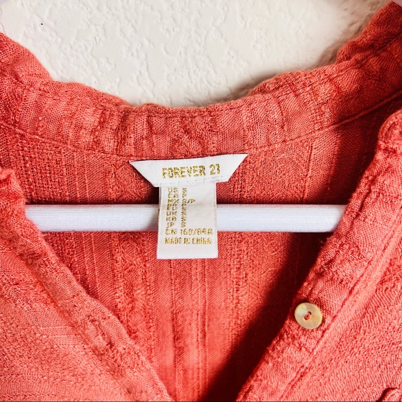 Orange Rust Check Self-Tie Short Sleeve Button Down Blouse - Picture 6 of 8